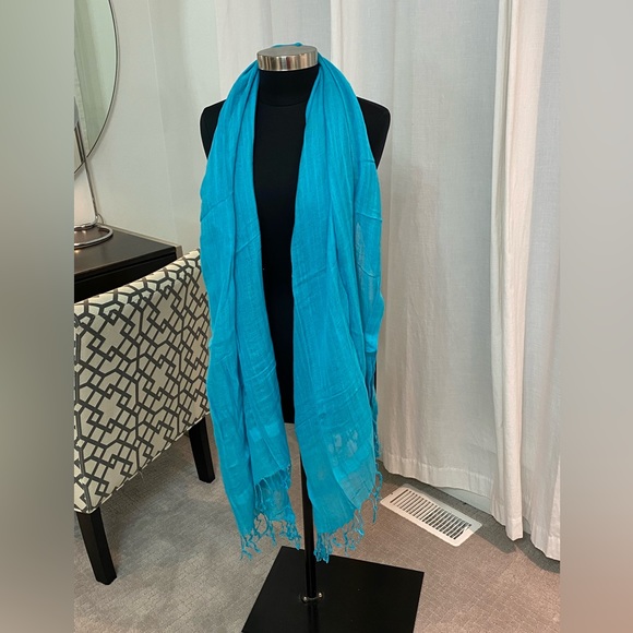 Cerulean Blue Fringe Oversized Long Lightweight Scarf - Picture 3 of 4